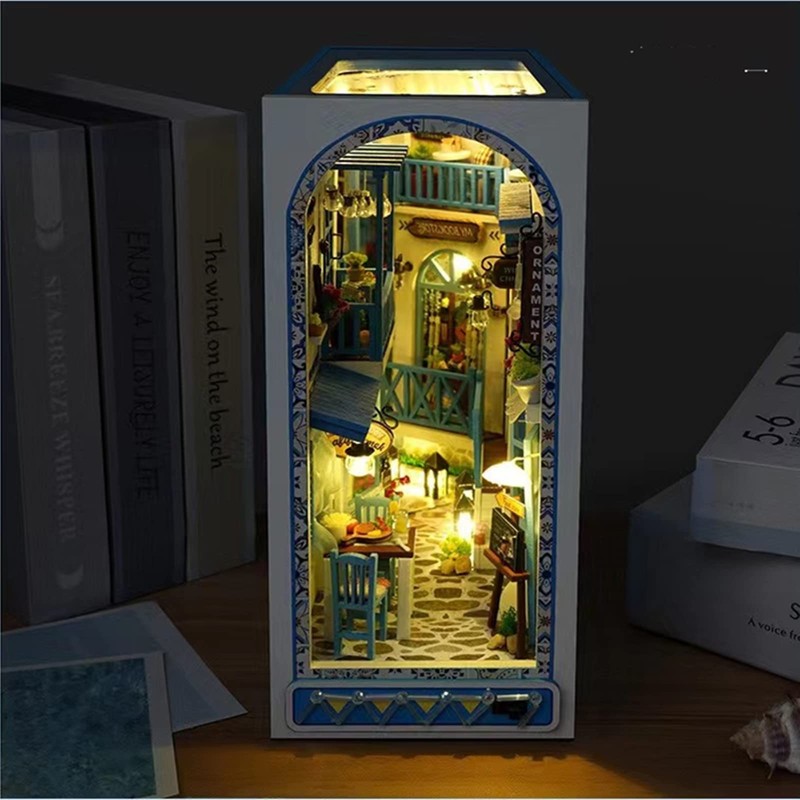 3D Puzzle Miniature House Kit Bookend Bookend LED Bookshelf Decoration