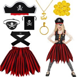 FRIUSATE Kids Pirate Costume,17 Pieces Girls Pirate Costume Accessories with Pirate Accessories Caribbean Pirate Fancy Dress for Kids