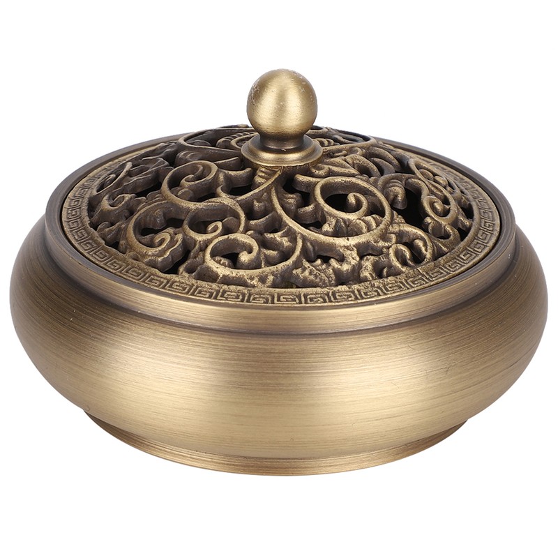 Household Brass Incense Burner Incense Burner Holders Craft Decoration (Round