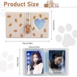 40 Pockets Photo Binder Album, Kpop Mini Photocard Holder Book with Lovely Pendant, Heart Hollow Cute Squirrel or Cat Pattern for Photo Picture Collection (White)