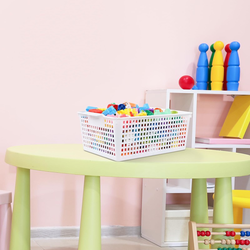 Obstnny 4 Pack Plastic Woven Storage Baskets, White Kitchen Cupboard