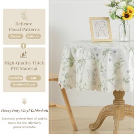 Dimatic Heavy Duty Vinyl Foral Printed Tablecloth, Waterproof and Oil-Proof Round PVC Table Cloth, Wipeable Table Cover for Restaurant, Party, Gathering (Sophora Japonica, Round 55 Inch)