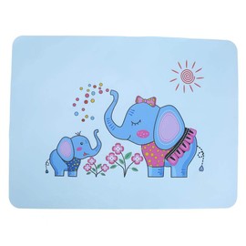 Baby Non Slip Insulation Waterproof Silicone Placemat, Cute Cartoon Animal Slip Resistant Dining Feeding Mat Pad for Toddler Kids(Blue Elephant)