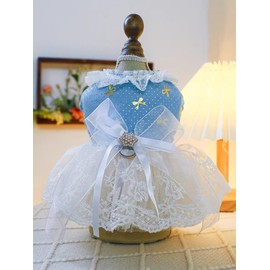BT Bear Small Dog Dress, Puppy Skirt with Bowknot Princess Tutu for Cats and Small Dogs, Wedding Lace Outfit (Light Blue, M)