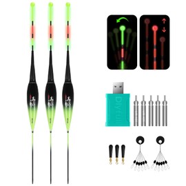QualyQualy Set of 3 LED Fishing Floats with Bite Alarm Fishing Floats Set with Gravity Sensing and Base Light Float Fishing Floats Trout Floats Fishing Accessories with 3 Pieces Rubber Stoppers
