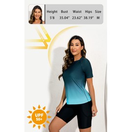 Halcurt UV Shirt Women's Short-Sleeved Rash Guard UPF 50+ Swimming Shirt Quick-Drying Swimming Shirt S-XXL, Ombre Green