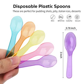 200 PCS Colourful Mini Disposable Tasting Spoons, Plastic Assorted Ice Cream Scoops, Dessert Scoops, Tiny Spoons with Multi Colour