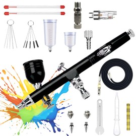 Airbrush Kit, Dual Action Airbrush Kit, Portable Airbrush Kit with 0.2mm 0.3mm 0.5mm Nozzles and 7cc 20cc 40cc Cup, Tube and Airbrush Cleaning Kit, Airbrush Accessories for Painting, Modelling
