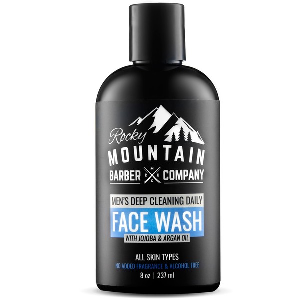 Rocky Mountain Barber Company Men's Daily Face Wash - With Jojoba Oil, Argan Oil, Chamomile Floral Water and Aloe Vera â Unscented - 8 oz