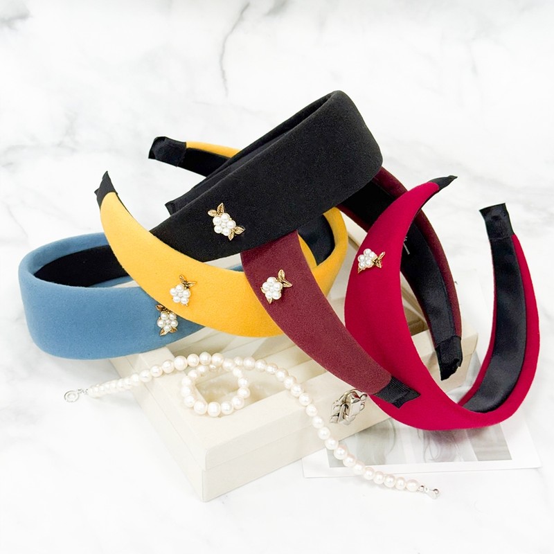 (5 types) Burnaby Wide Soft Pearl Flower Hairband Wide Headband