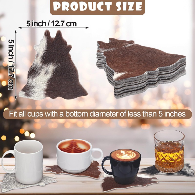 Hushee 12 Pcs Cowhide Coasters Round Natural Leather Cowhide Drink
