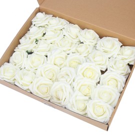 Awtlife 60 pcs Artificial Flower Rose Artificial Roses for DIY Bouquets Wedding Party Baby Shower Home Decor