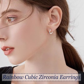 USEEDOVIA Silver Hoop Earrings for Women,Small Huggie Hoops Earrings 10.5mm,Hypoallergenic S925 Sterling Silver Earrings,Colour Cubic Zirconia Earrings Birthday Gifts for Her