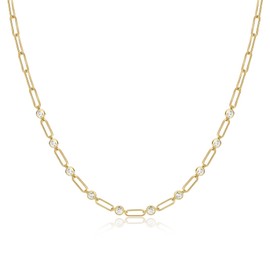 Amicon Gold Necklace for Women, Dainty 14K Gold Plated Shining Diamond Necklace for Women Trendy Simple Paperclip Chain Jewelry Gifts for Women