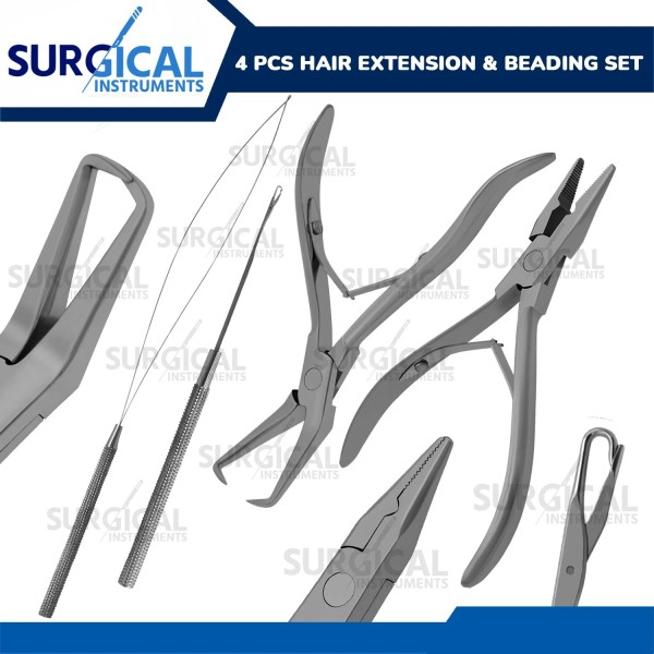 Surginstruments 4 Pcs Professional Hair Extension & Beading Tool Set