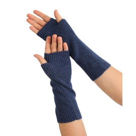 Prettystern Women's Mid-Length Cashmere Pulse Warmer Arm Warmers Fingerless Rib Knitted Gloves, brown