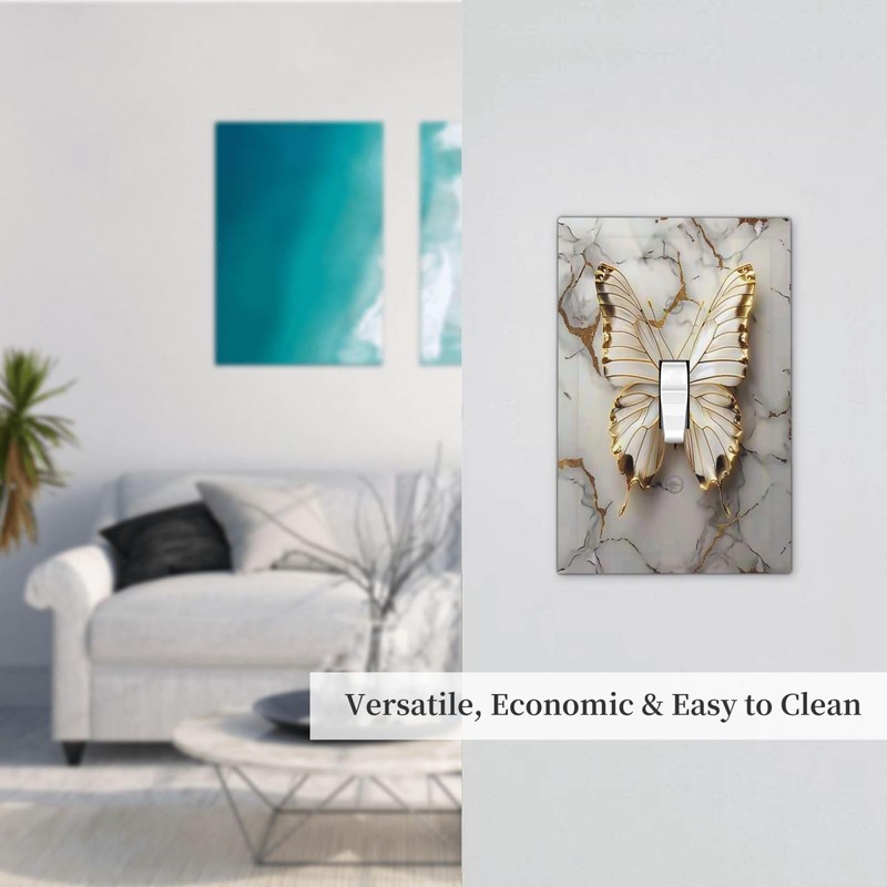 Wpshijia Light Switch Cover Plate Gold White Butterfly Luxury Abstract