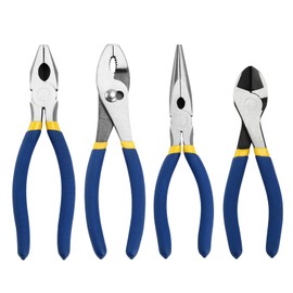 4-Piece Basic Pliers Set, 7 Inch Diagonal Pliers 8 Inch Linesman Pliers 8 Inch Long Nose Pliers 8 Inch Slip Joint Pliers Multifunctional Pliers Tool Kit for Jewelry Making Basic Repair (Blue)