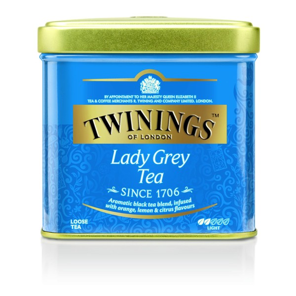 Twinings Lady Grey Loose Black Tea Tins, Pack of 6, 3.53 Ounce Tins With Lemon & Orange Peel, Caffeinated