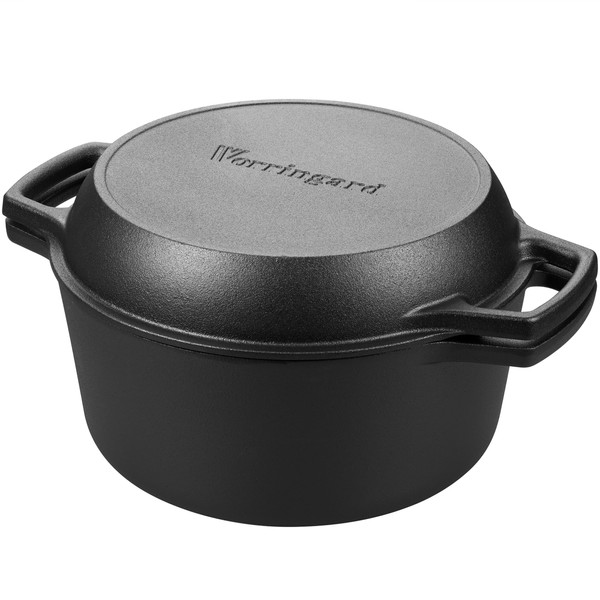 VORRINGARD Pre-seasoned Cast Iron Double Dutch Oven Pot with Skillet
