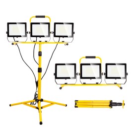 30000 Lumen Work Lights with Stand, 300W Three Head LED Work Light, Waterproof Lamp with Individual Switch, Adjustable Metal Telescoping Tripod