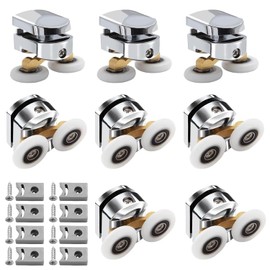 ELLECILA 8 Pcs Shower Door Rollers, 23mm Curved Shower Door Wheels, Double Shower Rollers Wheels Replacement,Shower Door Wheels with Screwdriver for Bathroom Glass Doors