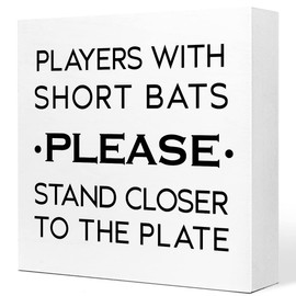 Players with Short Bats Please Stand Closer to The Plate Wooden Sign Desk Decor,Funny Bathroom Wood Sign Desk Decorations for Farmhouse Home Office Restroom Wash Laundry Bathroom Shelf Table Decor