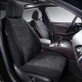 Xokaimeo 2pcs Fabric Car Seat Covers Black with Airbag Universal Fit for Cars SUV Trucks Front Seats