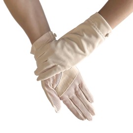 TRAX SHOP Women's UV Gloves, Short Arm Cover, UV Protection, For Summer, Summer, Cool Touch, Sweat Absorbent, Quick Drying, Anti-Slip, Mesh, Fingertips, Button Lace Fingerless Beige