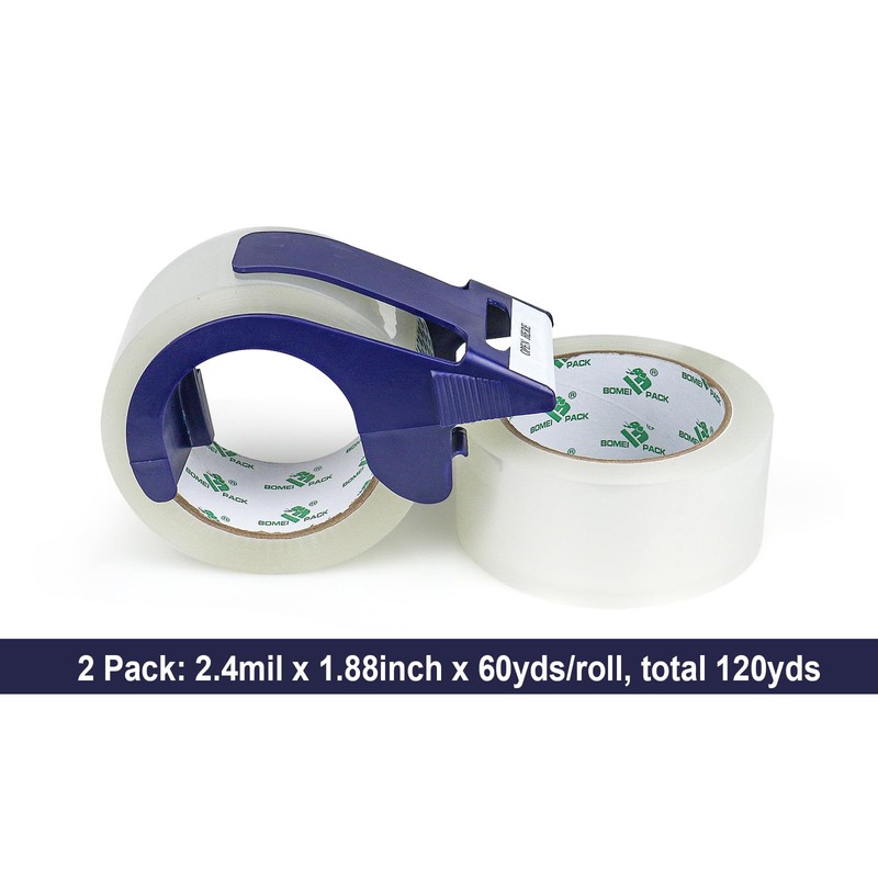 BOMEI PACK Packing Tape with Blue Dispenser Clear Packaging Tape