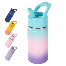 Fijinhom 12oz Kids Water Bottle for School, Toddler Water Bottles with Straws, Insulated Water Bottle for Boys&Girls, Stainless Steel Vacuum Insulated Bottle for Kids, Leak-Proof, BPA-Free, aurora