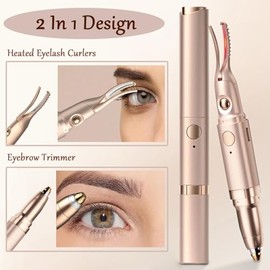 Heated Eyelash Curler for Women, USB Rechargeable Lash Curling Beauty Tool, Heated Eyelash Curler - 2 in 1 Eye Lash Curler and Eyebrow Trimmer for Women with