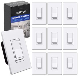 BESTTEN 10 Pack Dimmer Light Switch, for LED Dimmable Lamp, CFL, Incandescent, Halogen Bulb, Single Pole or 3-Way LED Slide Dimmer Switches, Screwless Wall Plate Included, UL Listed, White
