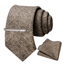 RBOCOTT Brown Wool Tie and Pocket Square, Cashmere Necktie Tie Clip Set for Men, Brown, general