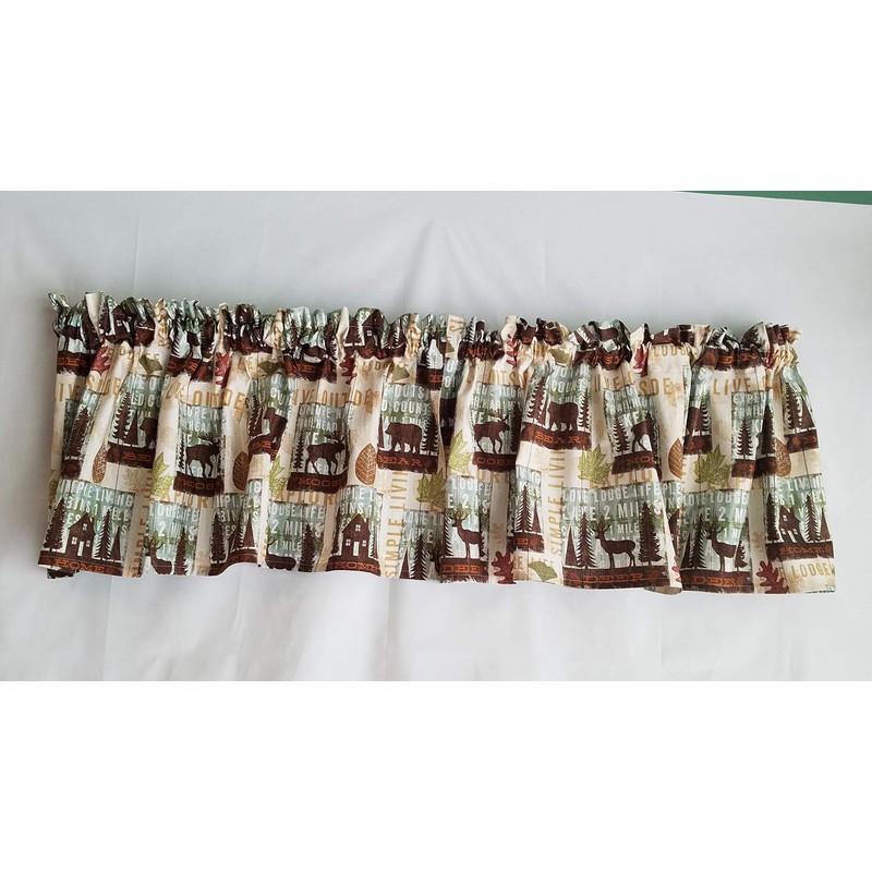 Rustic Valance Curtains, Kitchen Curtains, Lodge Cabin Curtain, Reindeer, Bear,