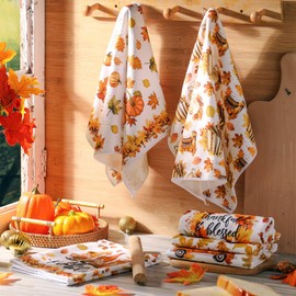 Windkream 6 Pieces Fall Kitchen Towels Maple Leaf Gnome Dish Towels Thanksgiving Bathroom Hand Towels 21.26 x 14.17 Inches Orange Autumn Tea Towels for Kitchen Farmhouse Gifts Decor