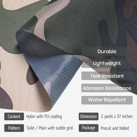 sheelokhwui Precut Nylon Fabric (2 Yard x 57 inch) - Water Repellent Ripstop Fabric, Lightweight, Du-Rable - Used for Covers, Flag, Sacks, Upholstery, Tent, Tarps, Kite, Craft and DIY - Green Camo