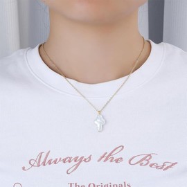 Pearl Cross Necklace Chunky Pearl Necklaces for Women Dainty Gold Cross Pendant Necklace Freshwater Baroque Pearl Necklace Christian Faith Gifts