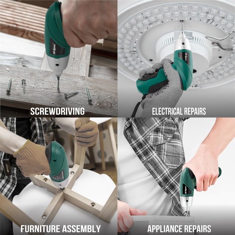 Hi-Spec 3.6V Cordless Electric Screwdriver Set with Interchangeable Bits, Green