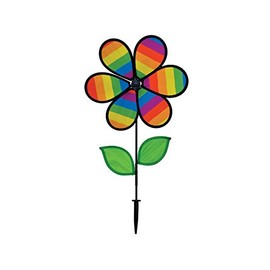In the Breeze 12-Inch, Rainbow Stripes Fabric Flower Spinner, 2792, 6-Petal Flower Spinner with Leaves