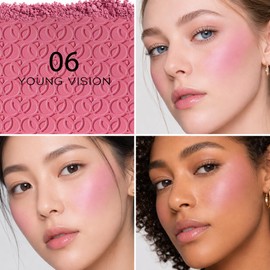 Blendable Powder Blush for Cheeks with Brush, Berry Muse