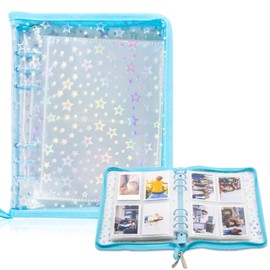 Kpop Photocard Binder Holder with 30 Pack 4-Pocket Inner Pages, A5 6 Ring Cover Album Book with Zipper for Organizing Trading Card (Blue)
