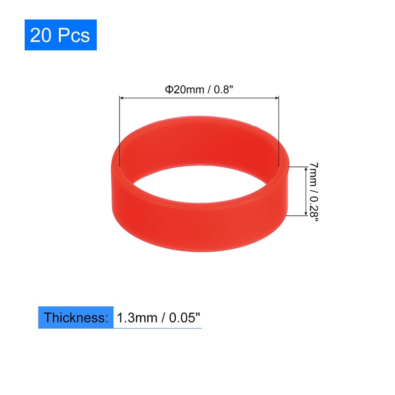 uxcell 20Pcs Silicone Rubber Bands, 20x7mm Rubber Bands Rings Cable
