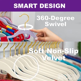 MIZGI Ivory Velvet Hangers 60 Pack,Premium Gold Clothes Hangers Non-Slip Felt Hangers,Sturdy Ivory Hanger Heavy Duty Coat Durable Suit Hanger for Space Saving, No Flocked Marks