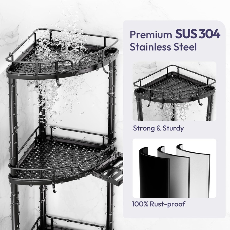 SWTYMIKI Corner Shower Caddy Standing - 3 Tier Rustproof Metal