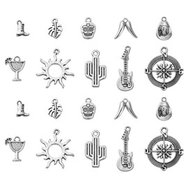 Ornazy 100 pcs 10 Styles Tibetan Mexican Style Charms Antique Silver Compass Cactus Sun Charms Vintage Tropical Desert Charms for Jewellery Making