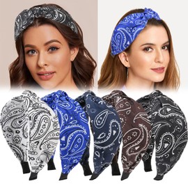 XIMA Paisley Print Headbands, Wide Knotted Turban Hair Bands for Women and Girls, Multi-Color,Pack of 5