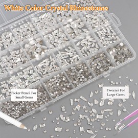 Silver White Nail Art Rhinestones Kit Multi Shapes Crystal Flatback Nail Gems with Half Round Nails Rhinestones for Bedazzling Gems Crystals Rhinestone for Nails Art Craft