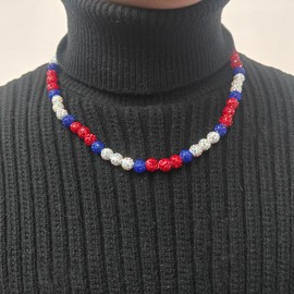 KOFISNI Baseball Necklace for Men Athletic Inspired Jewelry for Competitive Ball Players and Athletes 22in Glitter Rhinestone Clay Beaded Necklace Cool Jewelry for Baseball Players (A)