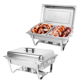 IMACONE Chafing Dish Buffet Set of 2, 8QT Stainless Steel Rectangular Chafers and Buffet Warmer Sets for Catering, Foldable Complete Set w/Half Size Food Pan, Lid, Fuel Holder for Event Party Holiday